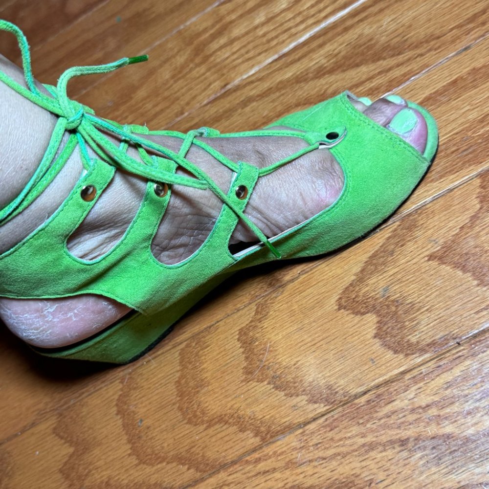 sacha london green suede wedge size 8 slingback open toe lace up shoes